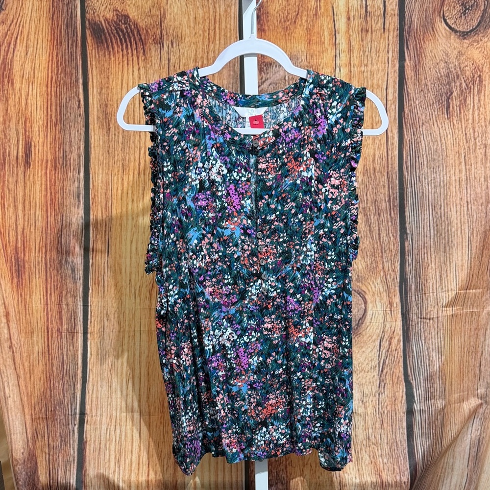 Time and Tru Ruffle Sleeveless Blouse Size L (12/14)